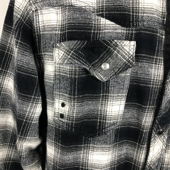Micros Shirt Men L Black Flannel Plaid Snap Custom Embroidery Western Logo - Picture 6 of 11